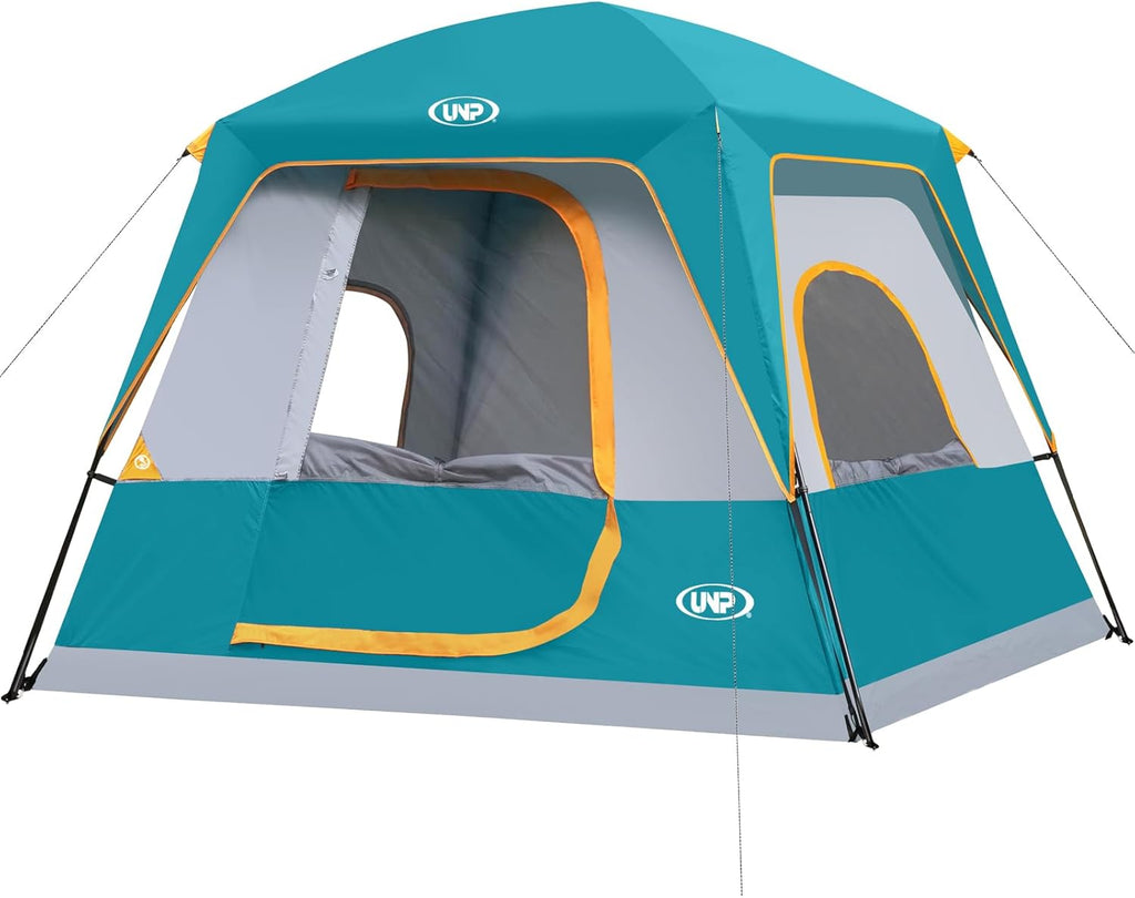UNP 4 Person Camping Dome and Cabin Tent Easy Set Up, Waterproof with Top Rainfly for Outdoor Camping/Hiking