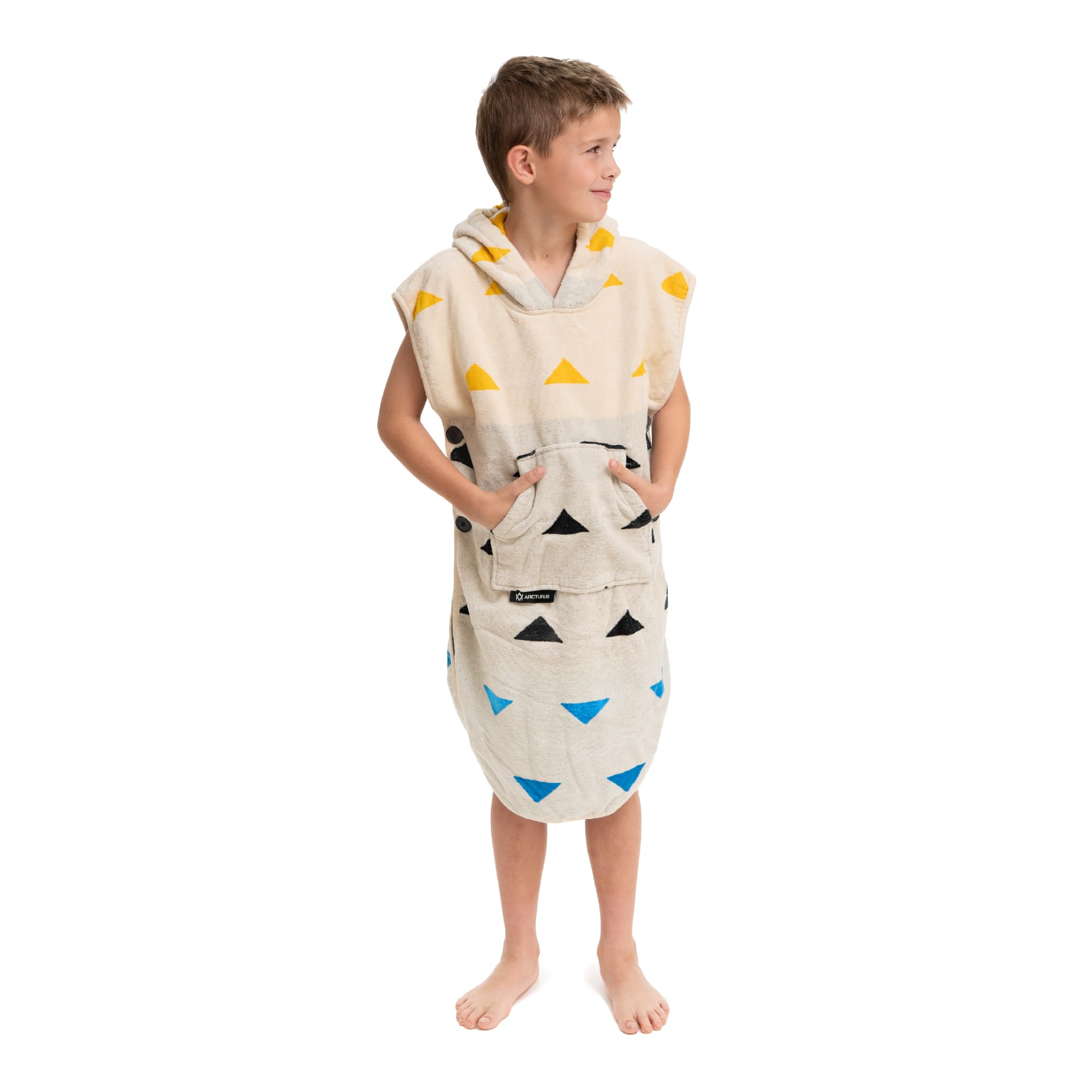 Arcturus Surf Poncho | Hooded Changing Towel & Cover-Up | 100% Cotton Velour | 2-in-1 Design Converts Your Poncho to a Beach Towel (Blackies, Kids)