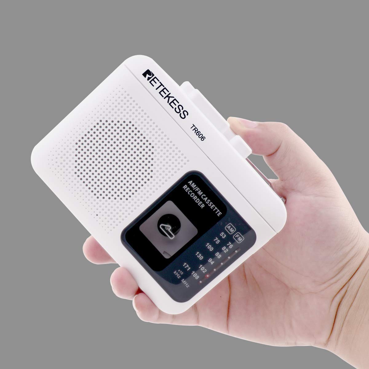 Retekess TR606 Cassette Tape Player, Cassette Player Recorder, Built-in Speaker, AUX/Microphone Jack, Support AUX Line in Record, AM FM Radio, Powered by DC or AA Battery (White)