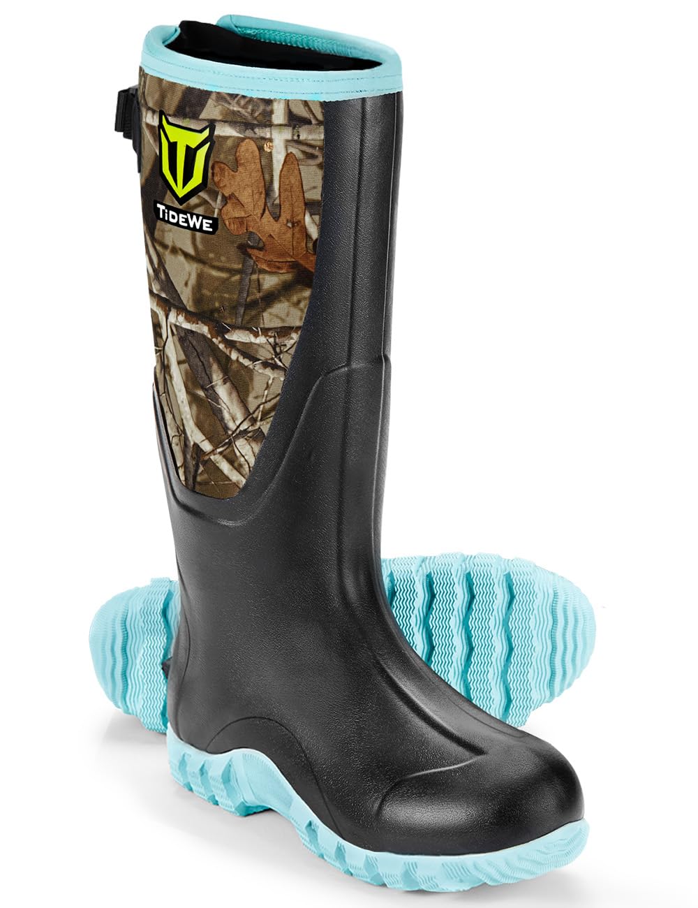 TIDEWE Rubber Boots for Women with Steel Shank, Waterproof Rain Boots Multi-Season, 6mm Neoprene Sturdy Rubber Outdoor Hunting Boots Next Camo G2 (Pink & Green)