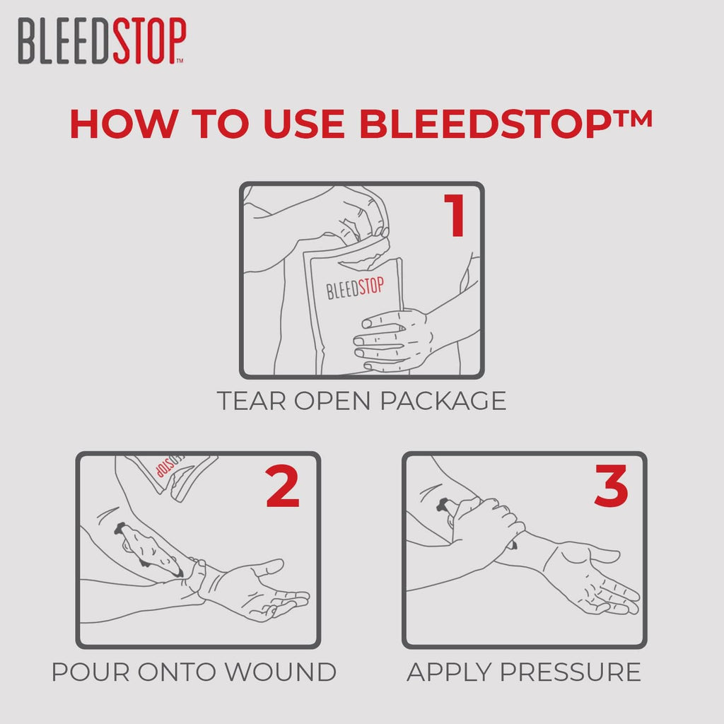 BleedStop™ First Aid Powder for Blood Clotting (4x15g, Pouches) and BleedClot Pet First Aid (5 oz, 1 Pouch)