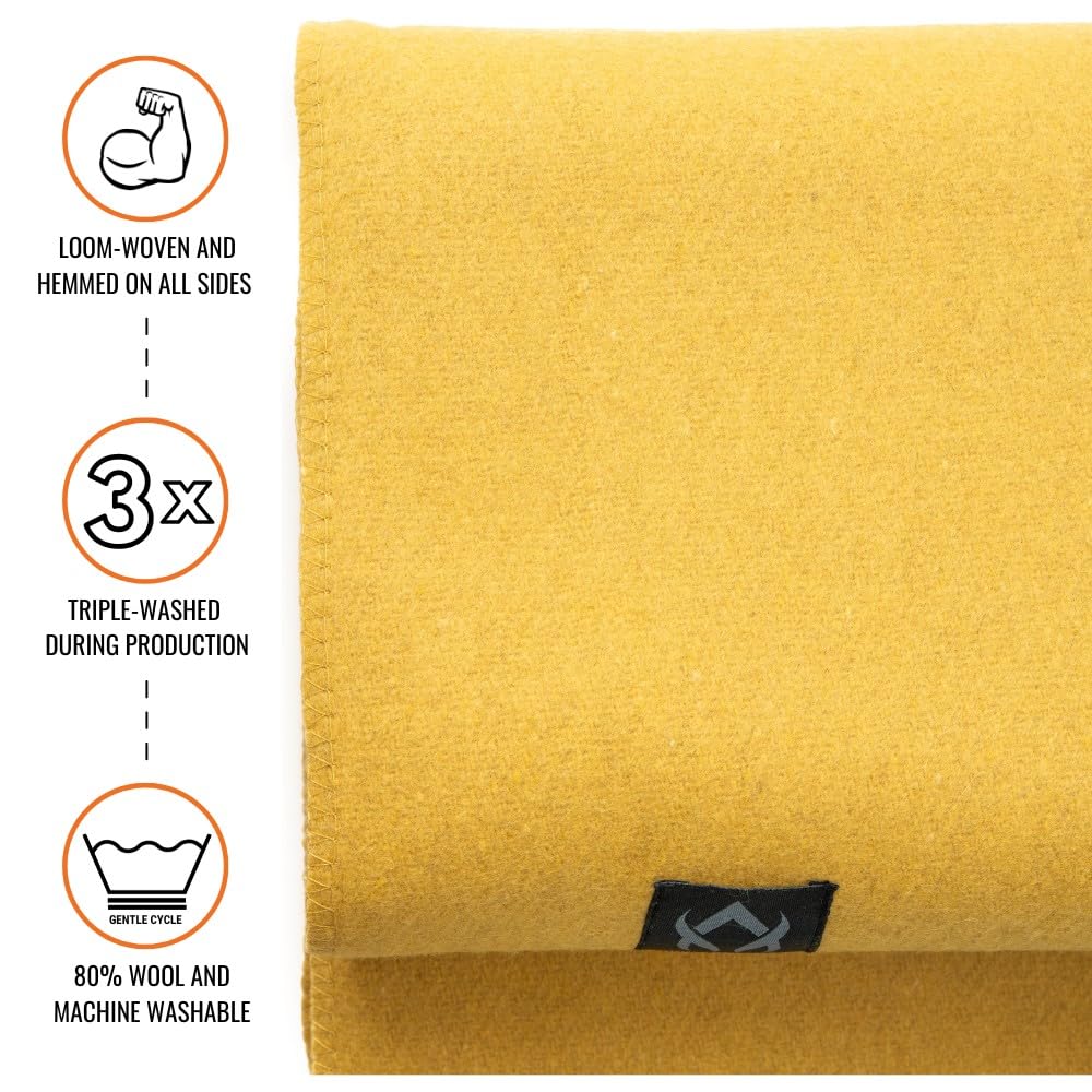 Arcturus Military Wool Blanket - Warm, Thick, Washable - Great for Outdoors, Camping, Stadium Blanket, Picnics, Travel - Car & Bushcraft Survival Kits