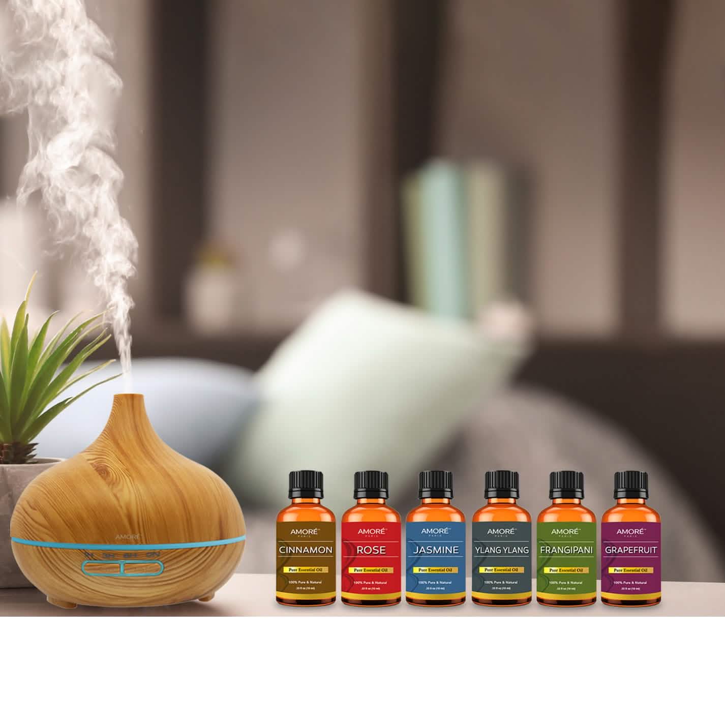 7-Pack: Ultrasonic Essential Oil Diffuser With Essential Oils