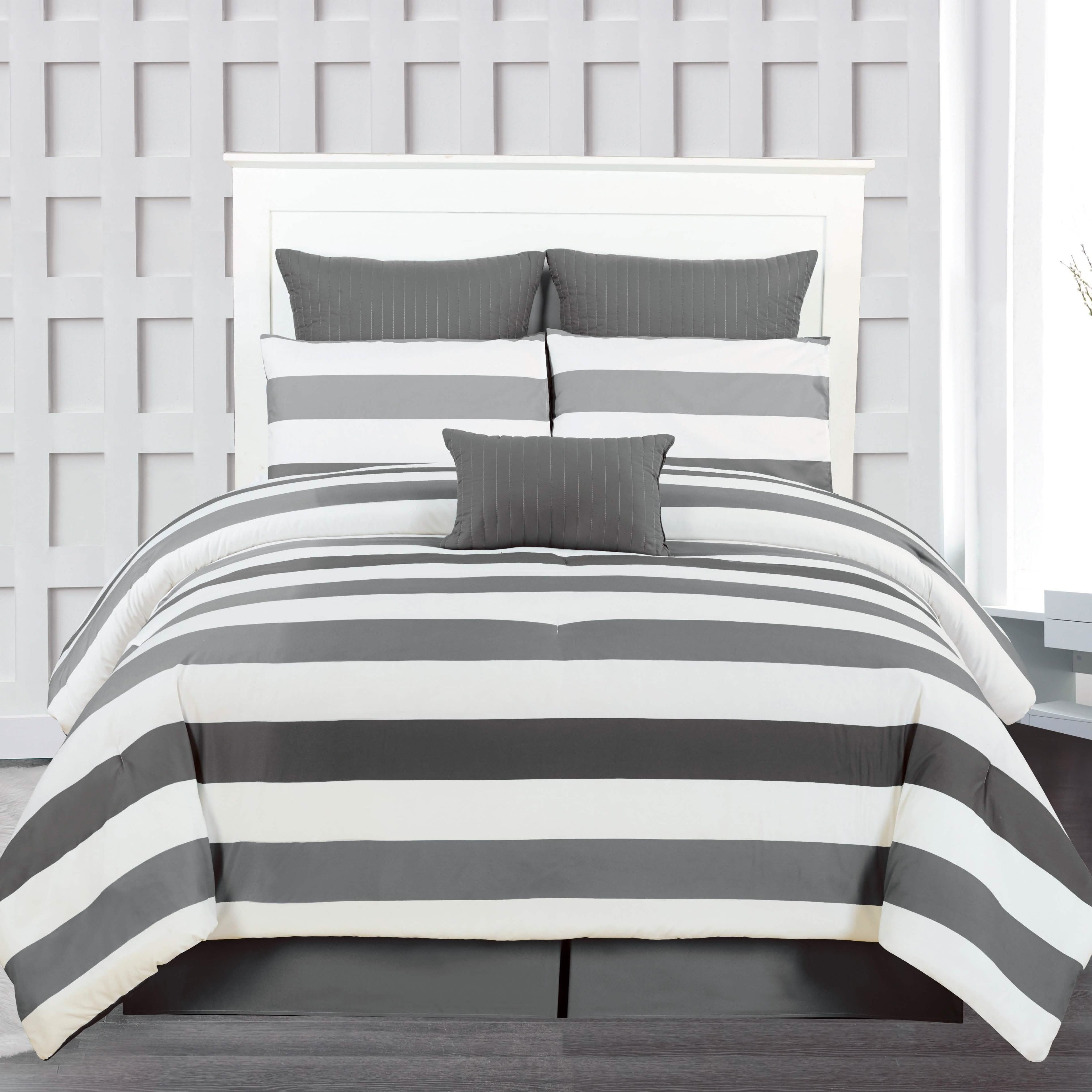 7-Piece: Cabana Stripe Reversible Hypoallergenic Comforter Set