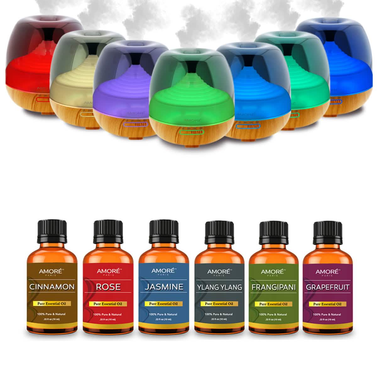 7-Piece: Premium Ultrasonic Aromatherapy Cool Mist Humidifier Diffuser with Essential Oil Gift Set