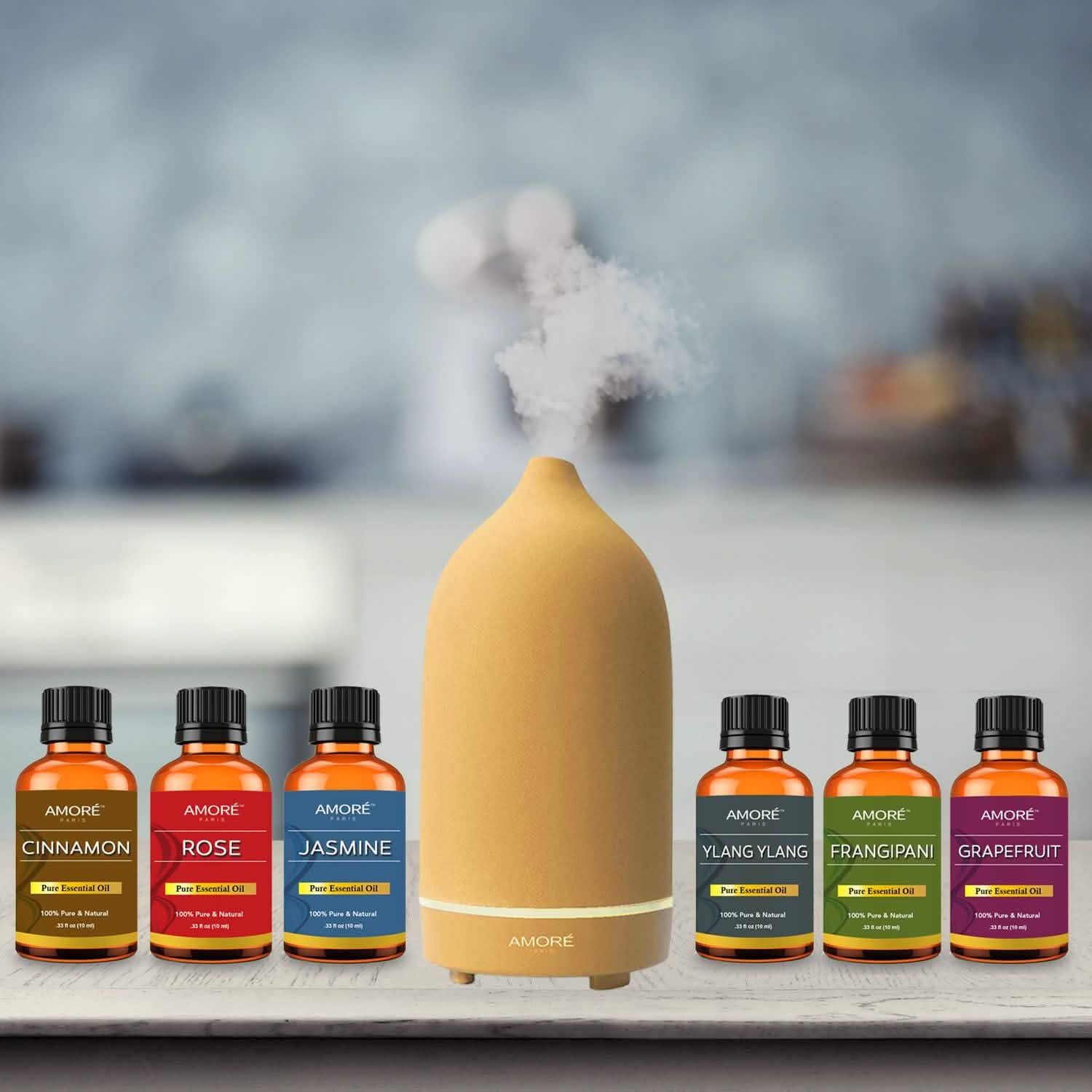 7-Piece: Ultrasonic Aromatherapy Essential Oil Diffuser with Essential Oils
