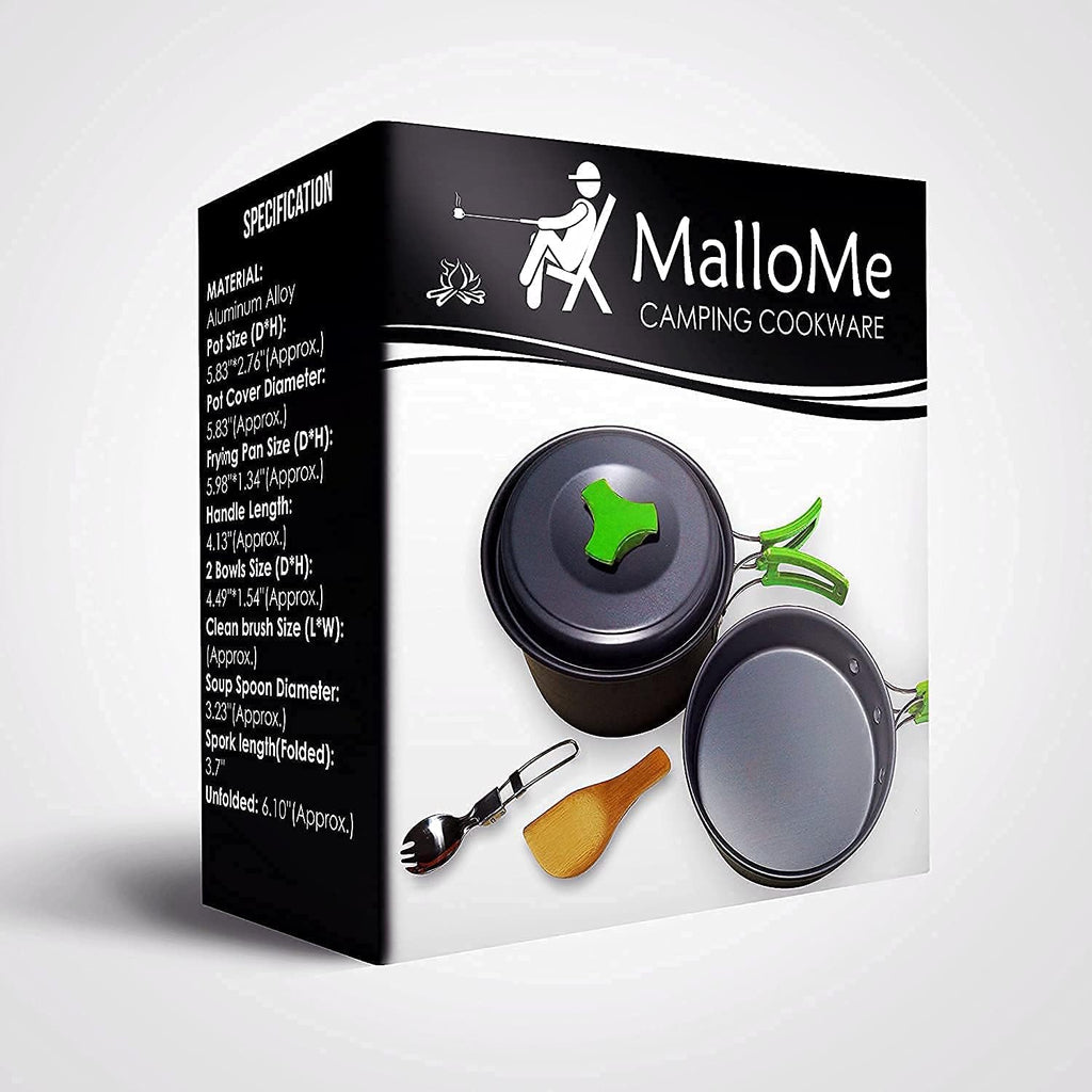 MalloMe 3 Liter Camping Cookware Mess Kit & Camping Stove Bundle…