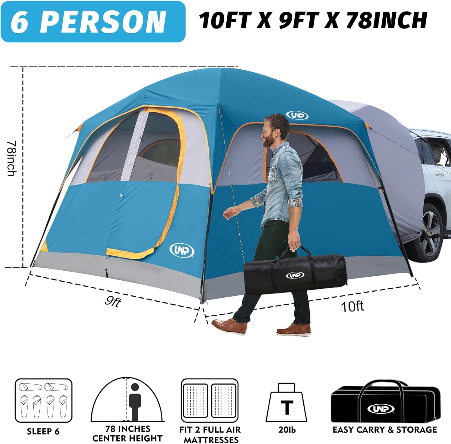 UNP Camping Shower Tent and SUV 6 Person Camping Tent for Outdoor Pricacy Shelter Hiking Fishing