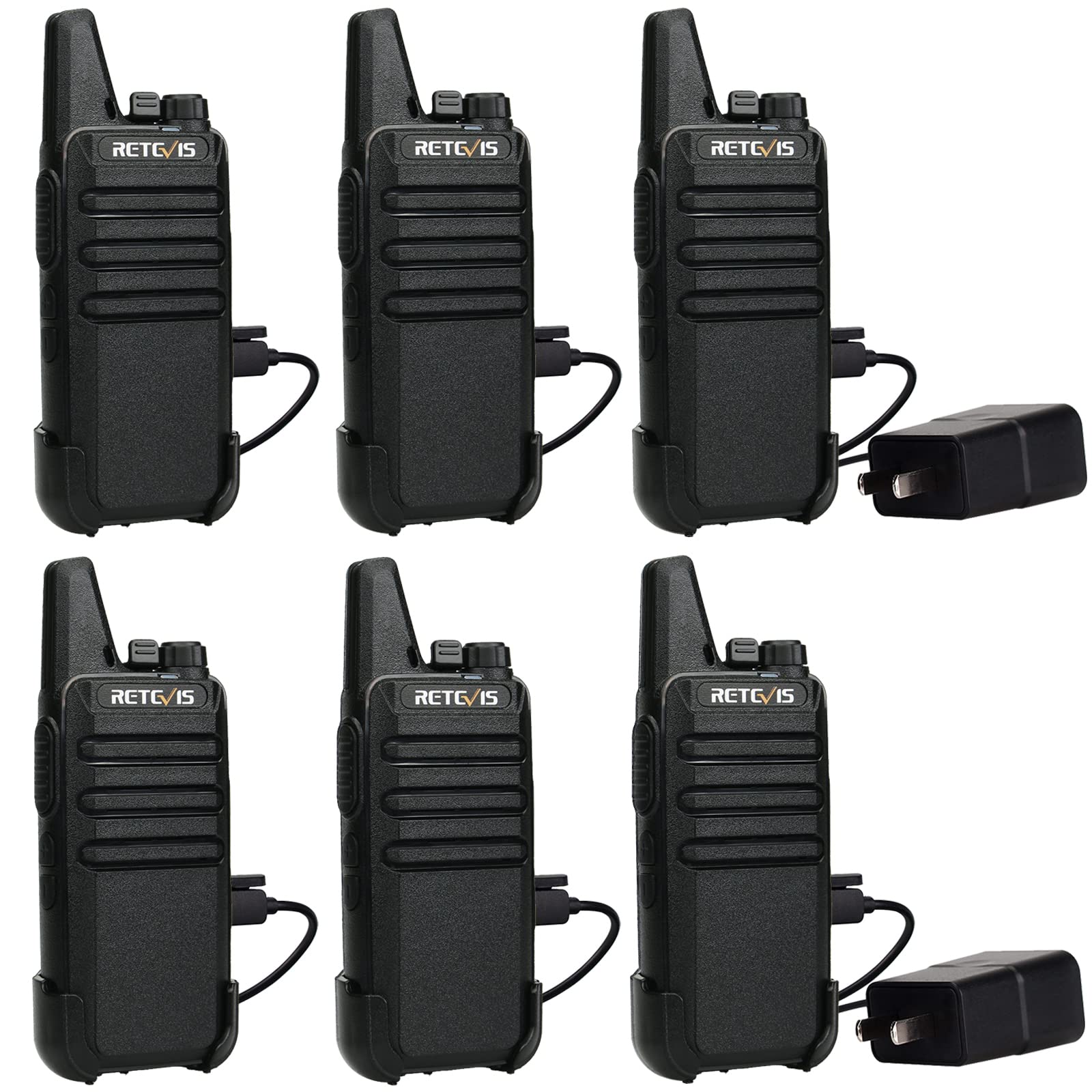 Retevis RT22 Walkie Talkies Rechargeable Hands Free 2 Way Radios Two-Way Radio(6 Pack) with 6 Way Multi Gang Charger