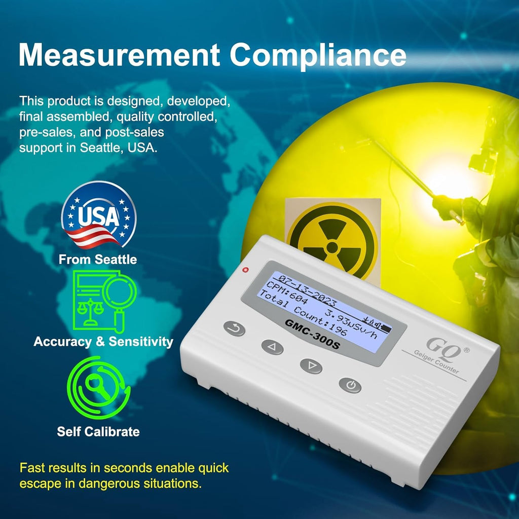 GQ 300 Series Geiger Counter Nuclear Radiation Detector Dosimeter for Beta, Gamma, X-Ray Portable Radiation Monitor with Real-Time Data Data Logging (GQ-300S)