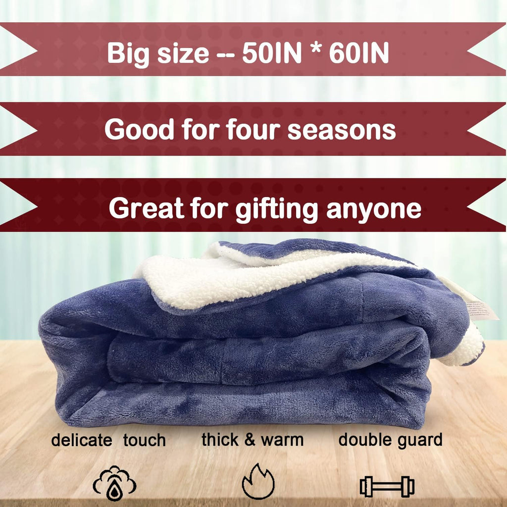 NEWMEIL Fara Day Blanket for Sleeping, Big Size 50IN * 60IN (127CM * 152CM) Thick Fara Day Blanket for Belly, Warm White Berber Fleece and Navy Blue Flannel with Fara Day Fabric