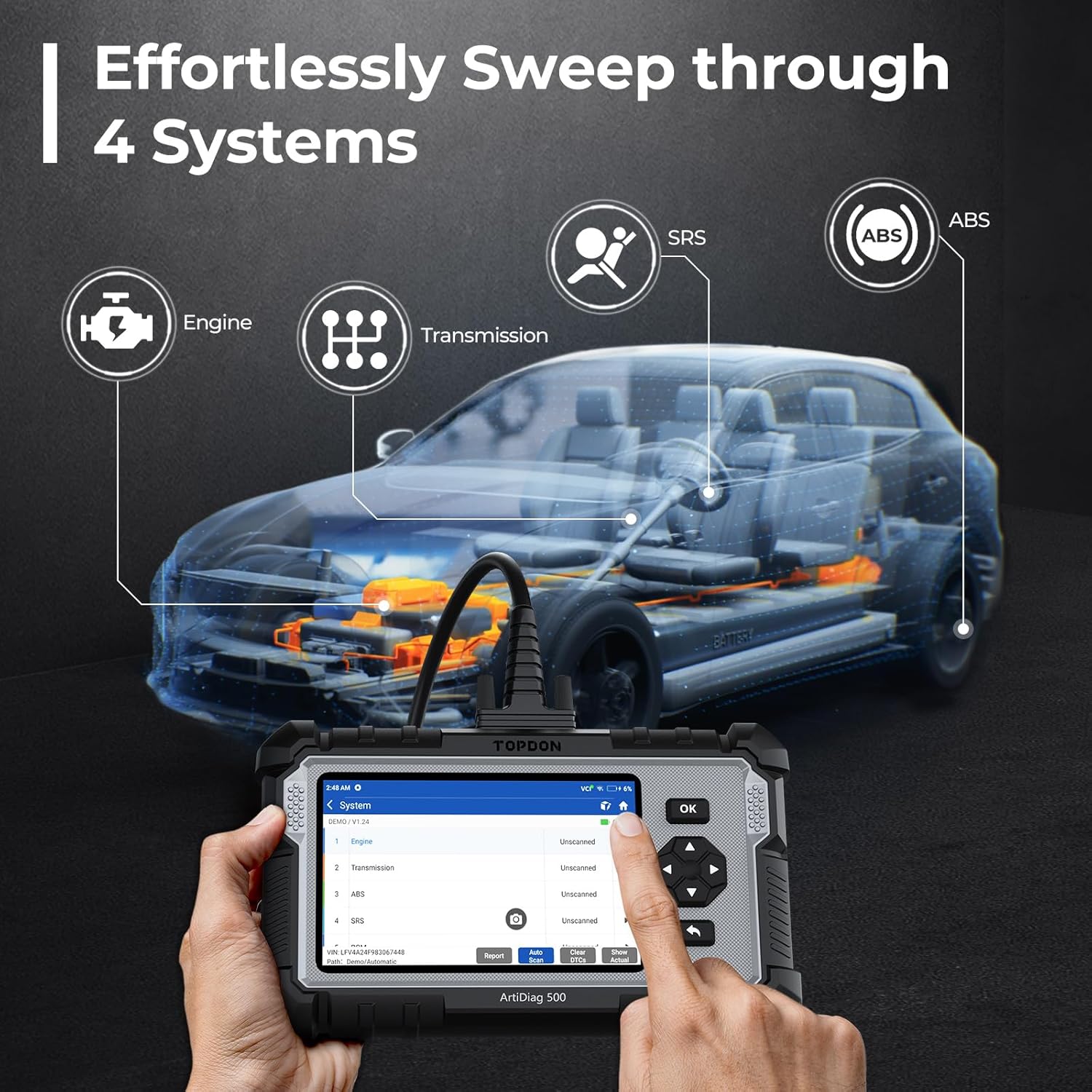 TOPDON AD500 OBDi TOPDON AD500 OBD2 Scanner Car Code Reader Scan Tool, Engine ABS SRS Transmission Diagnostics Tool, Oil/Throttle/SAS/TPMS/BMS/EPB Reset Car Scanner, Free Upgrade for DIY