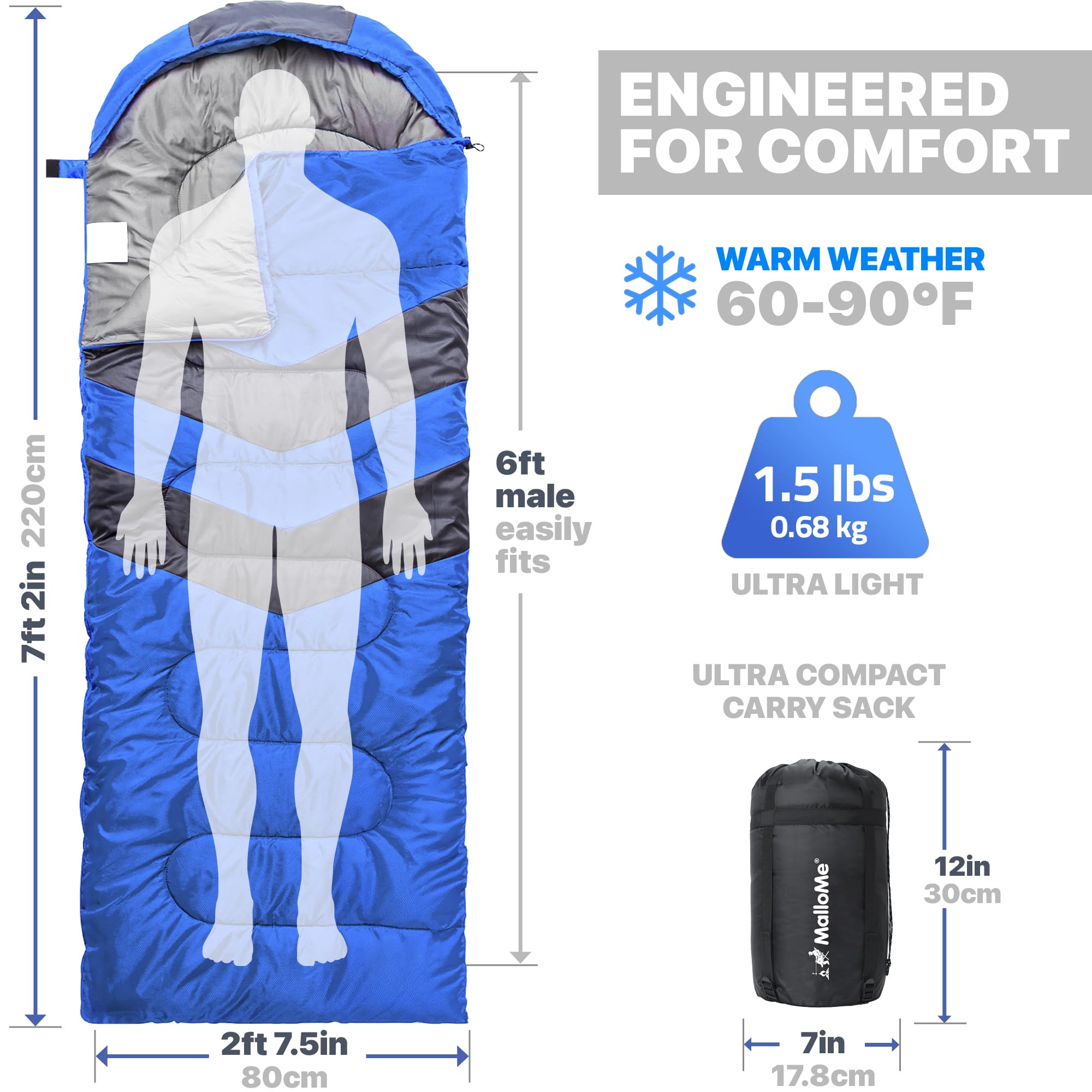 MalloMe Sleeping Bags for Adults Cold Weather & Warm - Backpacking Camping Sleeping Bag for Kids 10-12, Girls, Boys - Lightweight Compact Camping Essentials Gear Accessories Hiking Sleep Must Haves