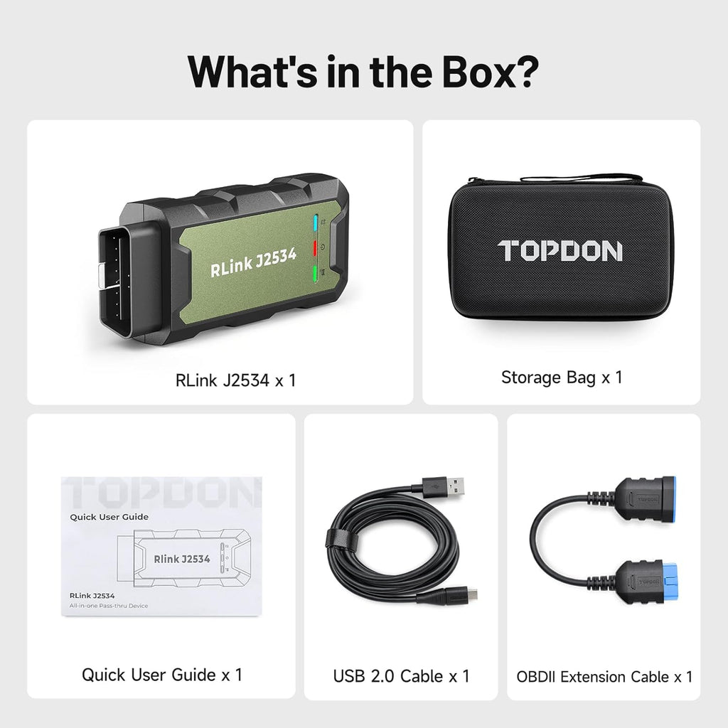 TOPDON RLink J2534 OEM Reprogramming and Diagnostic Tool, Enhanced J2534 VCI, J2534 Pass-Thru for J2534/D-PDU/CAN-FD/DoIP, Supports 17+ Vehicle Brands, No OE Software Provided