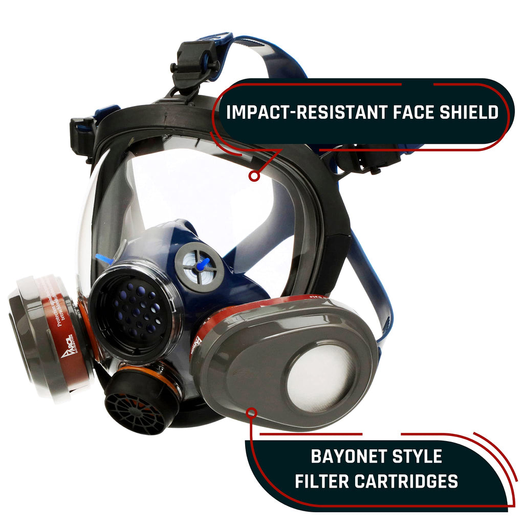 Parcil Distribution Full Face Respirator Mask with Filters – Durable Full Face Respirator Gas Mask, Bayonet Filter Compatible