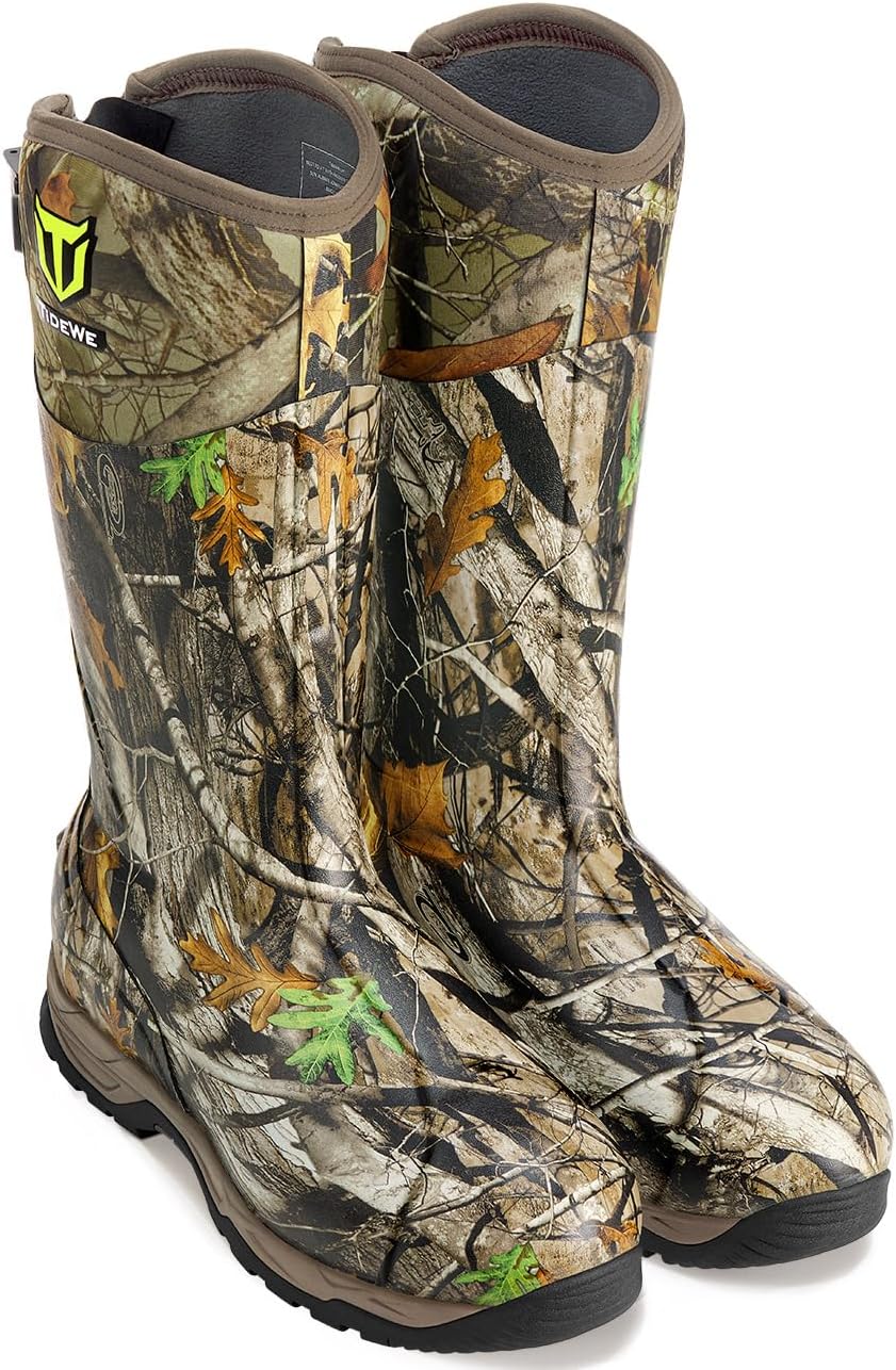 TIDEWE Rubber Hunting Boots, Waterproof Insulated Next Camo G2 Warm Rubber Boots with 7mm Neoprene, Sturdy Outdoor Hunting Boots for Men (800g Insulated & Standard, Size 6-14)