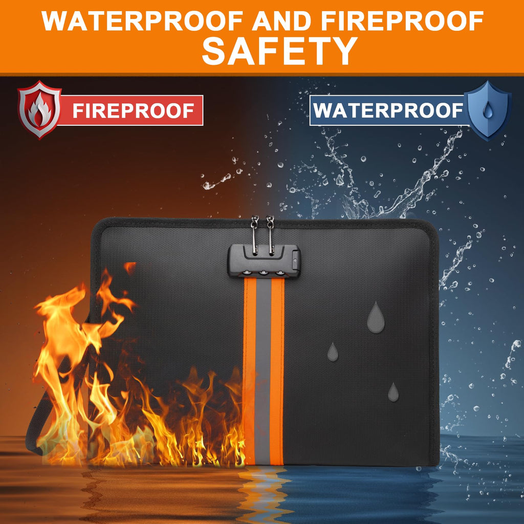 Fireproof Money Bag,Money Bag with Lock and Zipper,Safe Fireproof Waterproof,Suitable for Cash, Mobile Phones, Keys, Credit Cards