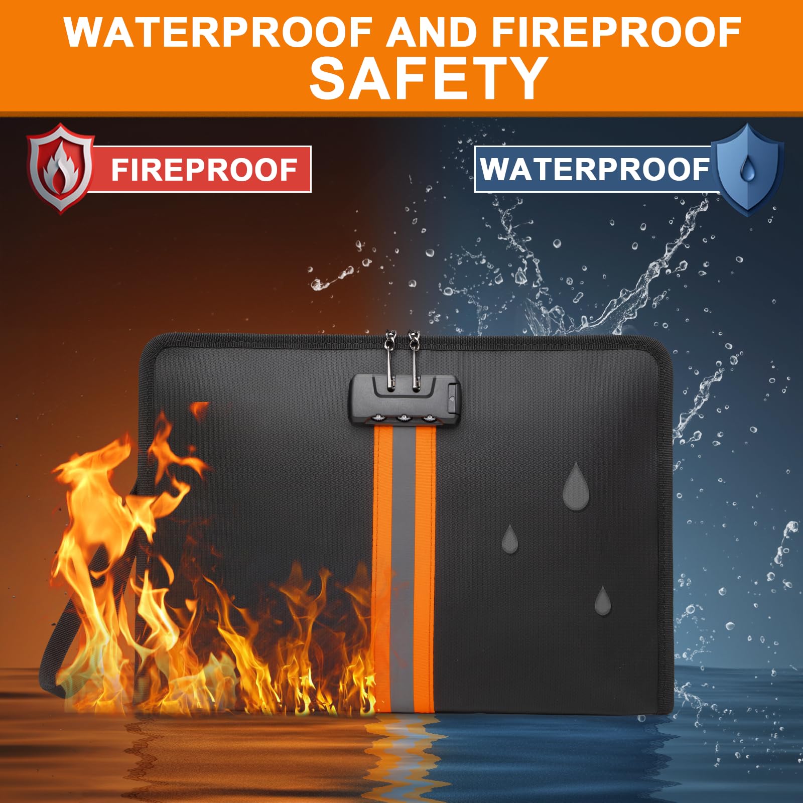 Fireproof Money Bag,Money Bag with Lock and Zipper,Safe Fireproof Waterproof,Suitable for Cash, Mobile Phones, Keys, Credit Cards