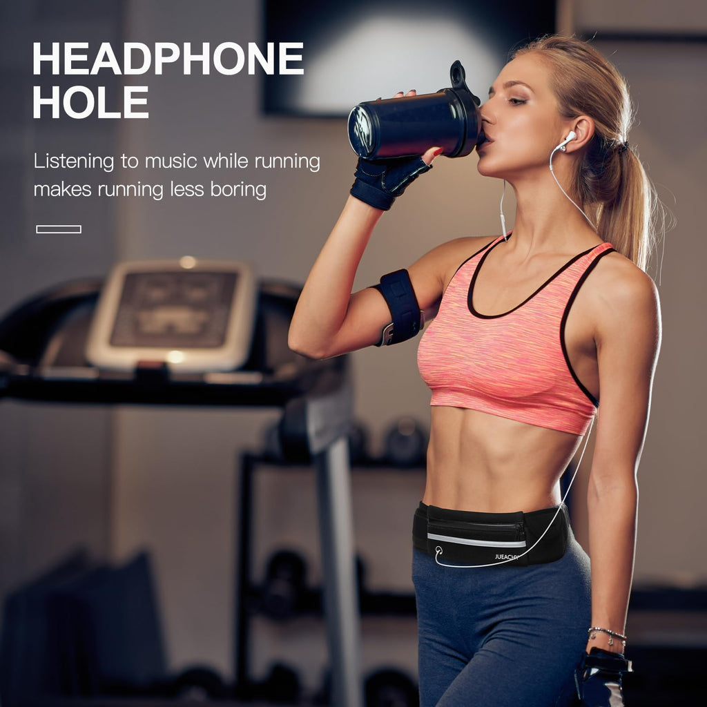 Jueachy Running Belts for Women Waterproof Fanny Pack Running Waist Pouch Phone holder Adjustable Sports Money Belt with Headphone Port