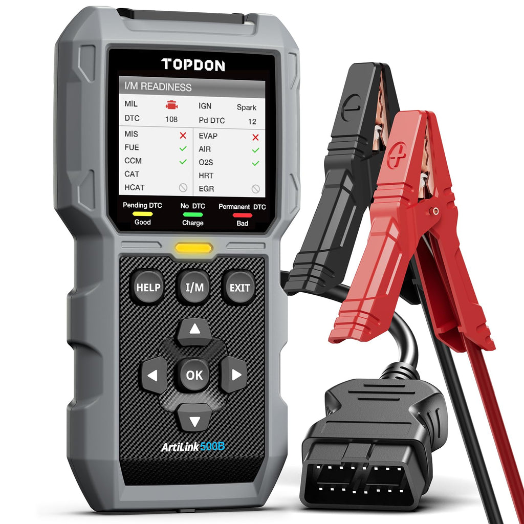 TOPDON AL500B OBD2 Scanner Battery Tester 2 in 1 Code Reader, Full OBDII Diagnosis, 12V Battery Tests & 12V/24V Cranking Tests, Charging Tests, Scan Tool, Car Diagnostic Tool for All OBDII Cars