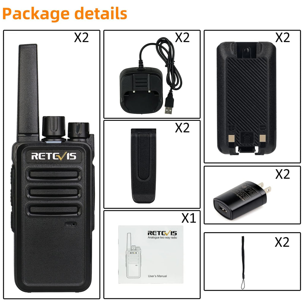 Retevis RT68 Walkie Talkies Rechargeable,Portable FRS Two-Way Radios for Adults,Heavy Duty 2 Way Radios Long Range,USB Charging Base,License Free Walkie Talkie for Road Trip Gifts Camping (2 Pack)