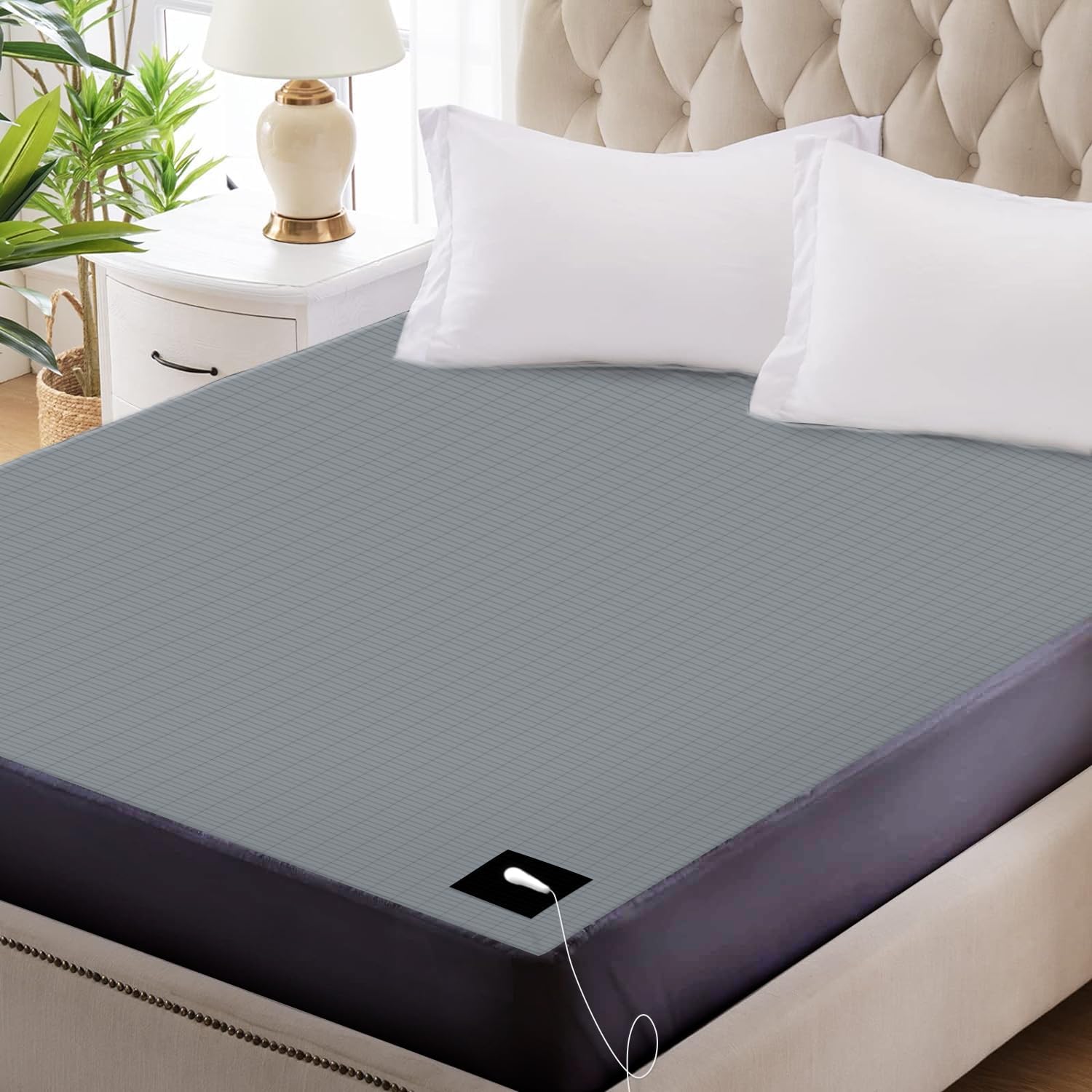 Grounding Mat for Bed, Grey Conductive Grounding Mat Improving Sleep Natural Wellness, Silver Grounding Mat Earthed for Reducing Pain with 15 Feet Grounding Cord (76"*80")