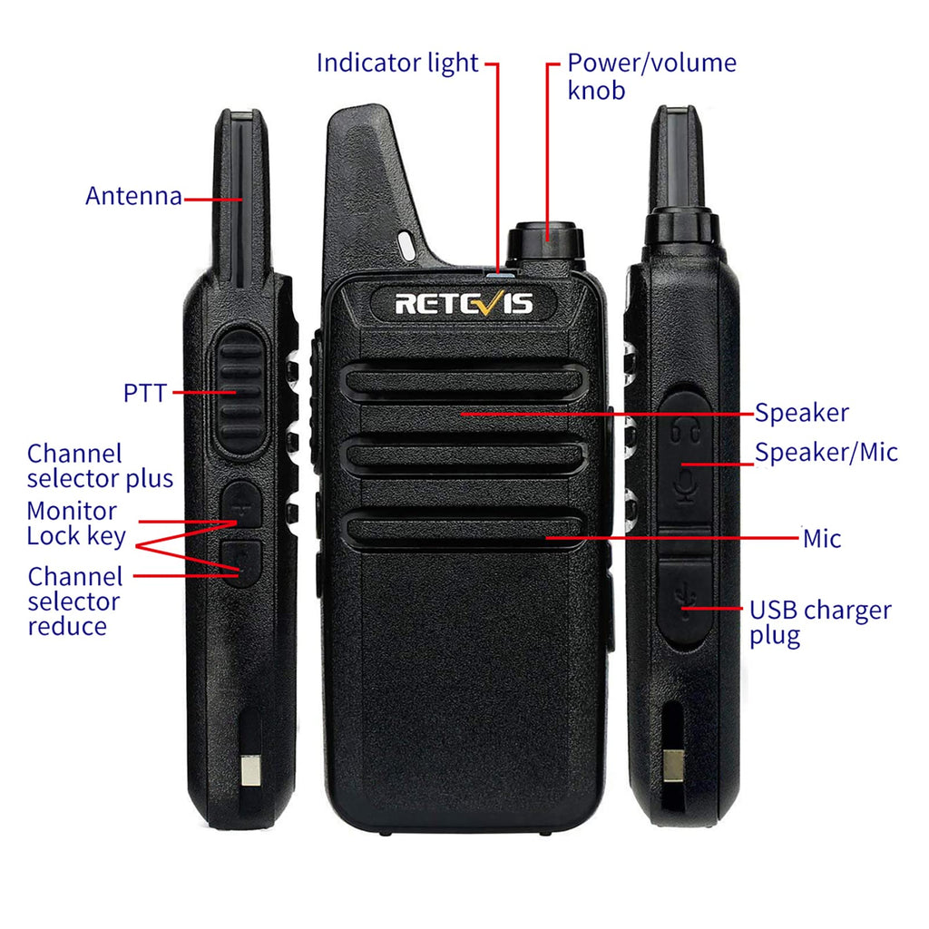 Retevis RT22 Walkie Talkies Rechargeable Hands Free 2 Way Radios Two-Way Radio(6 Pack) with 6 Way Multi Gang Charger