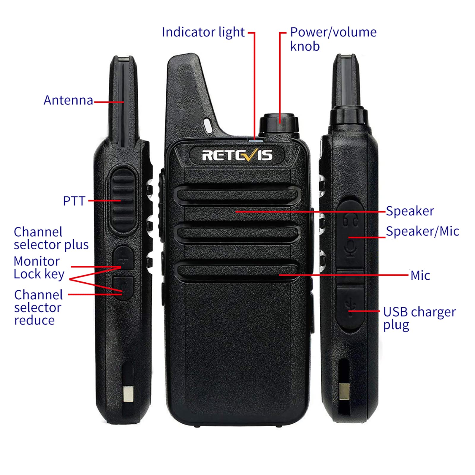 Retevis RT22 Walkie Talkies Rechargeable Hands Free 2 Way Radios Two-Way Radio(6 Pack) with 6 Way Multi Gang Charger