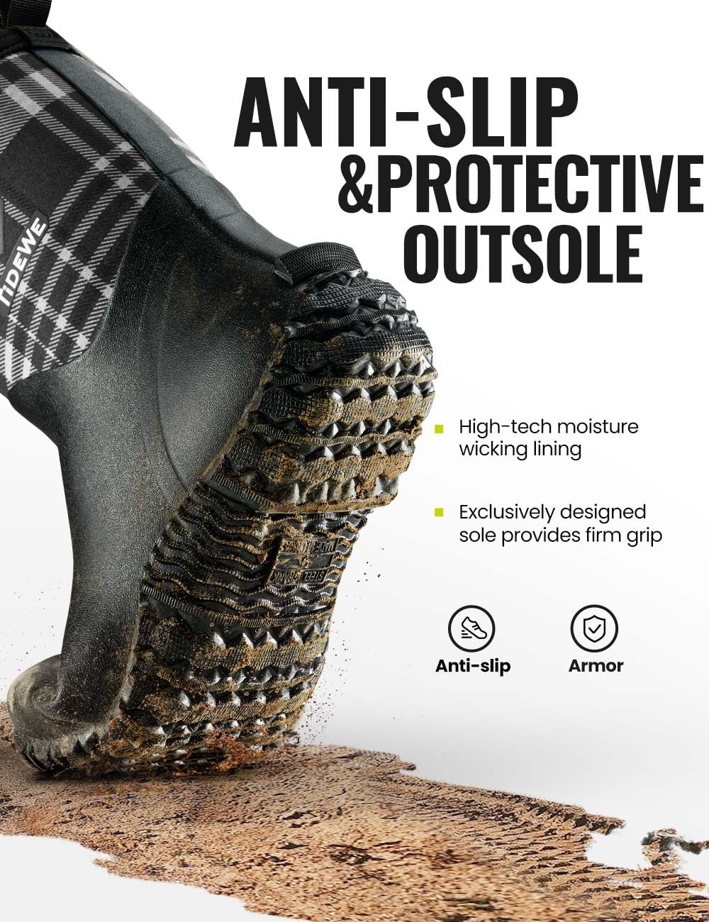 TIDEWE Rubber Boots for Women with Steel Shank, 6mm Neoprene Waterproof Insulated Mid Calf Rain Boots, Sturdy Hunting Work Boots for Farming Gardening Fishing