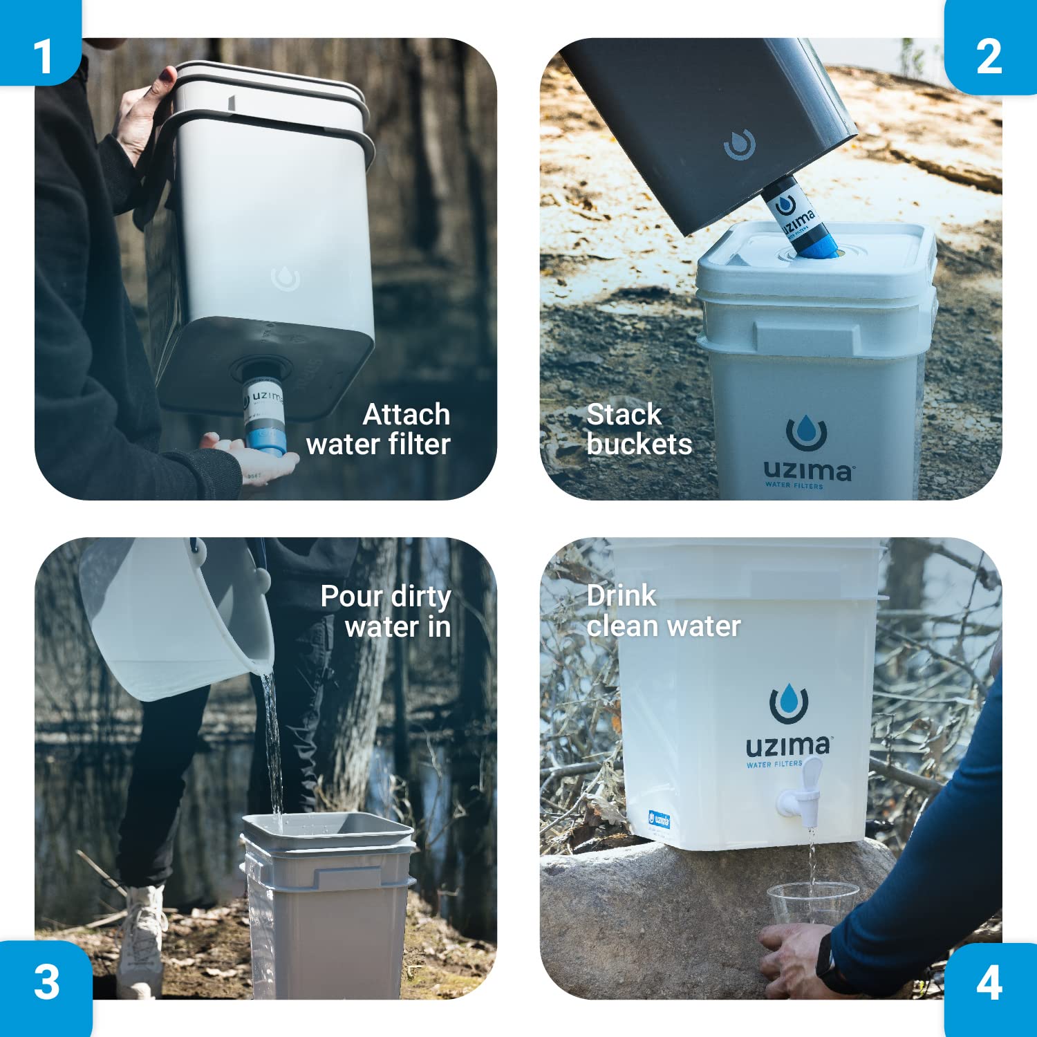 Uzima UZ-2 Camping Water Filter and Drinking Water Filter System, Portable Camping Essentials Purification Gear for Glamping, Hiking, and Hunting Essentials
