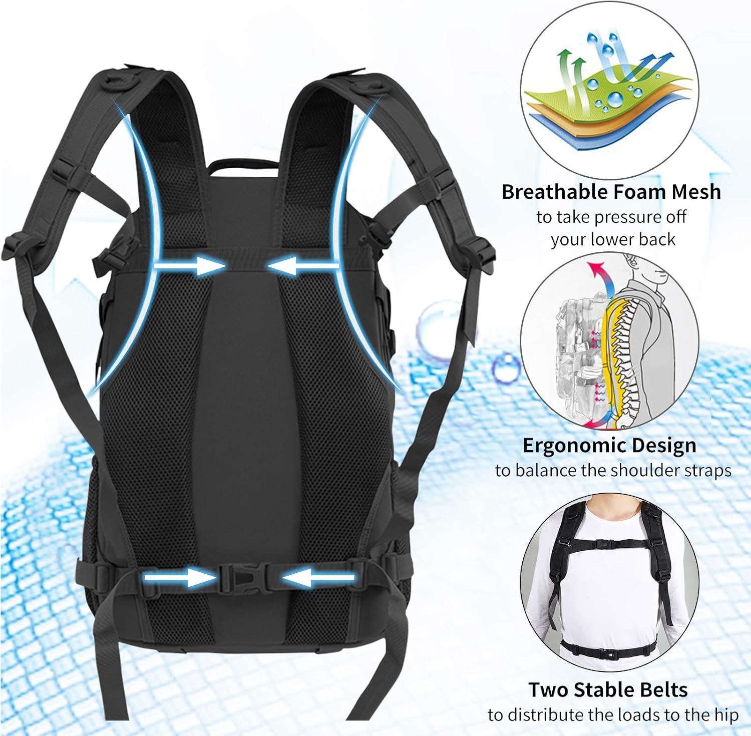 Jueachy Tactical Backpack(Black)+Drop Leg Bag(Black)