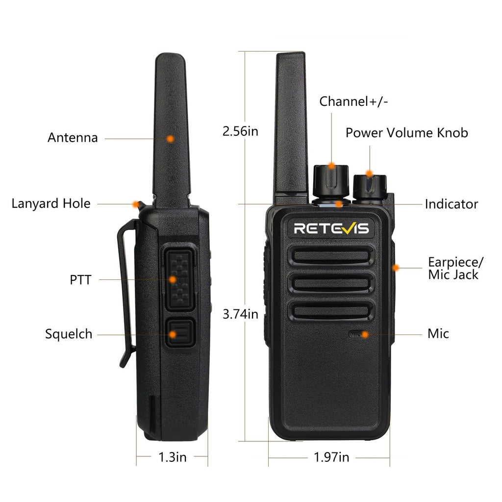 Retevis RT68 Walkie Talkies Rechargeable, Portable Two Way Radios 6 Pack with Six-Way Multi Gang Charger, Heavy Duty Walkie Talkie for Adults, Hands Free, Long Range, for School Restaurant Farm