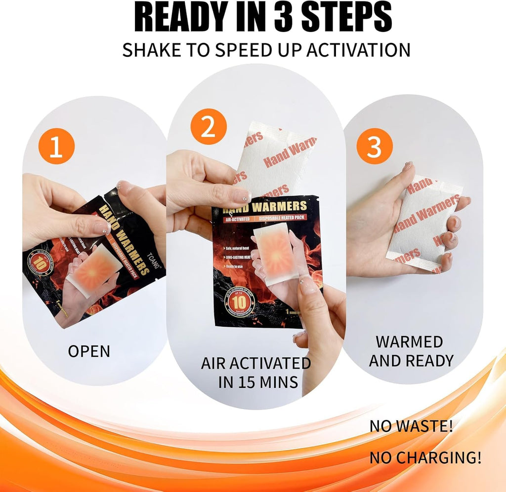 10 Pack Hand Warmers Disposable - Up to 15 Hours of Heat - Super Long Lasting Air Activated Warmers, All Natural & Portable for Body, Hands & Toes - Odorless Hot Warmer Gifts for Winter Work