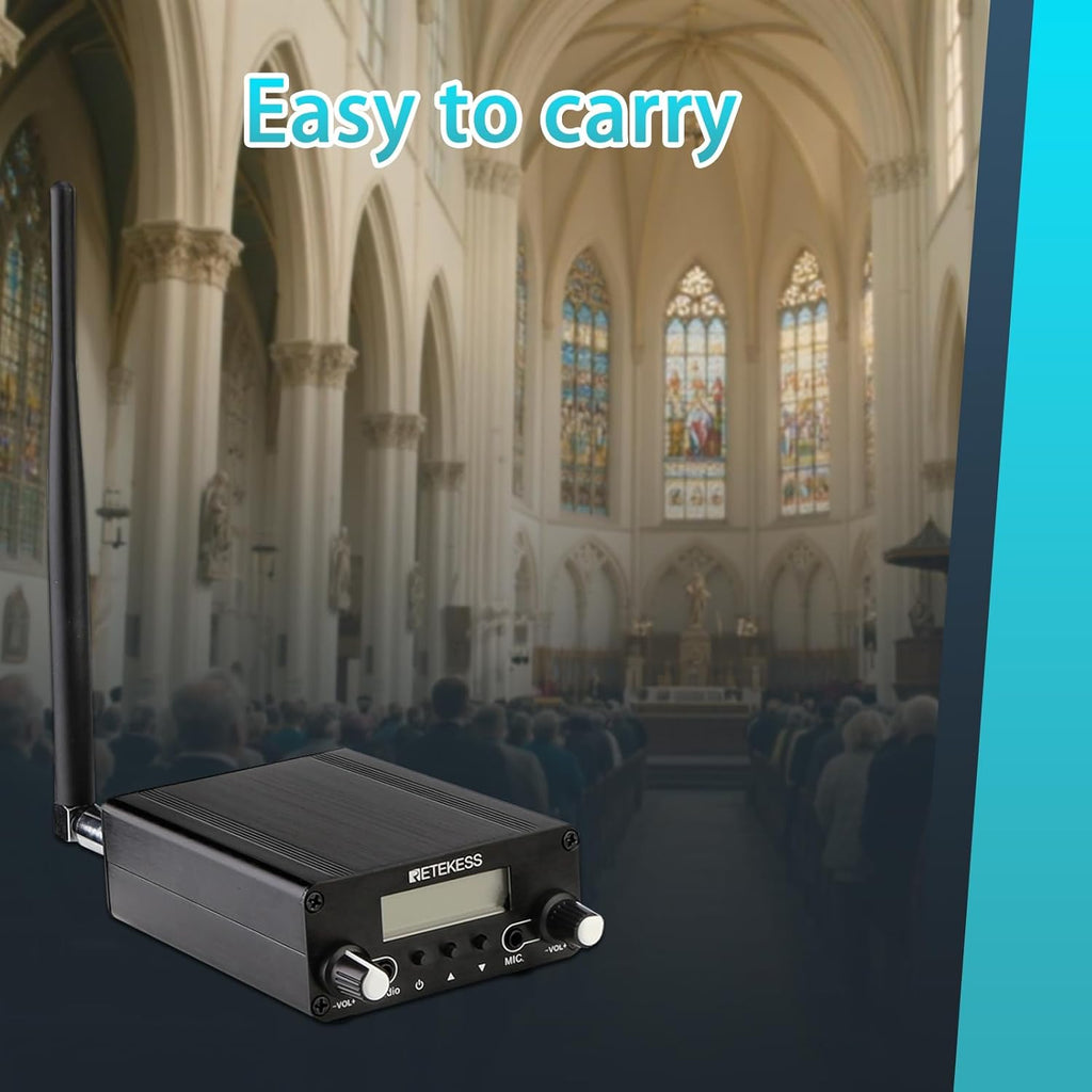 Retekess TR508 FM Transmitter for Church,FM Broadcast Transmitter,Long Range FM Radio Stereo Station with 3.5mm Mic Audio Jack for Drive in Movie,Parking Lot,Home,Library,Fcc Certified