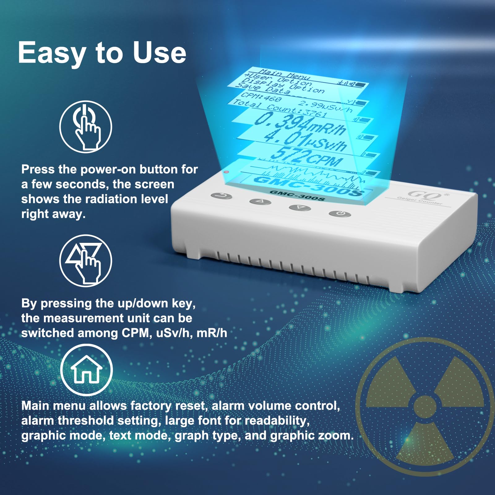 GQ GMC 300S Nuclear Radiation Detector Meter Test Equipment Lab Radiation Protection Supplies Dosimeter Beta Gamma X-ray Portable Radiation Monitor Meter USA Product