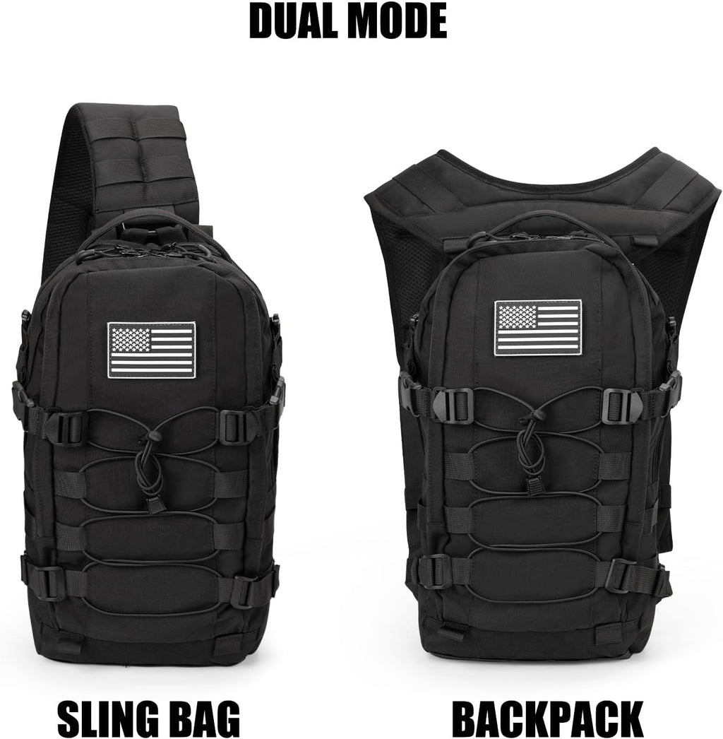 Jueachy Tactical Sling Bag for Men: Everyday Carry Gear 12L EDC CCW Concealed Carry Sling Bag 2-in-1 Shoulder Bag Backpack