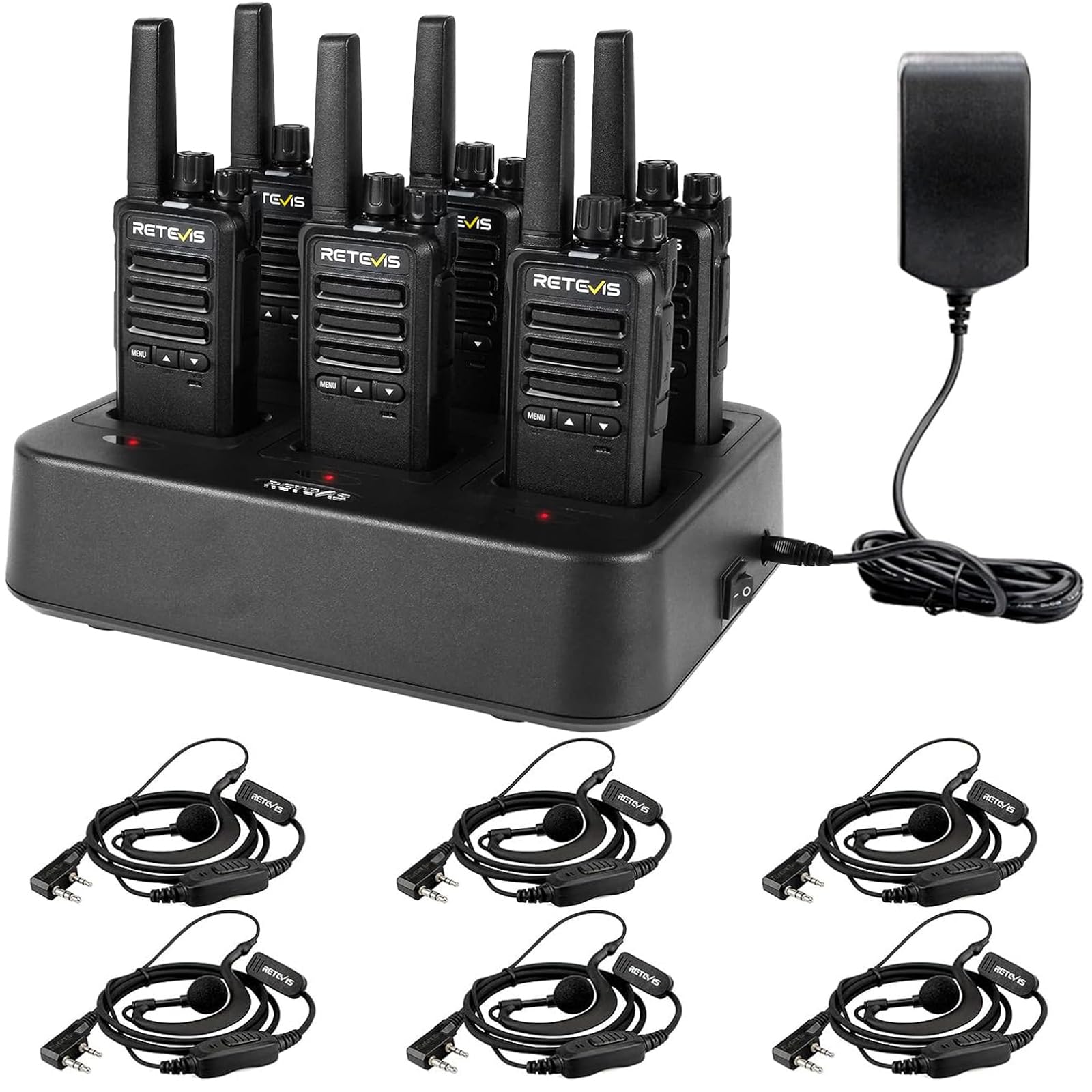 Retevis RT68 Walkie Talkies Rechargeable, Portable Two Way Radios 6 Pack with Six-Way Multi Gang Charger, Heavy Duty Walkie Talkie for Adults, Hands Free, Long Range, for School Restaurant Farm