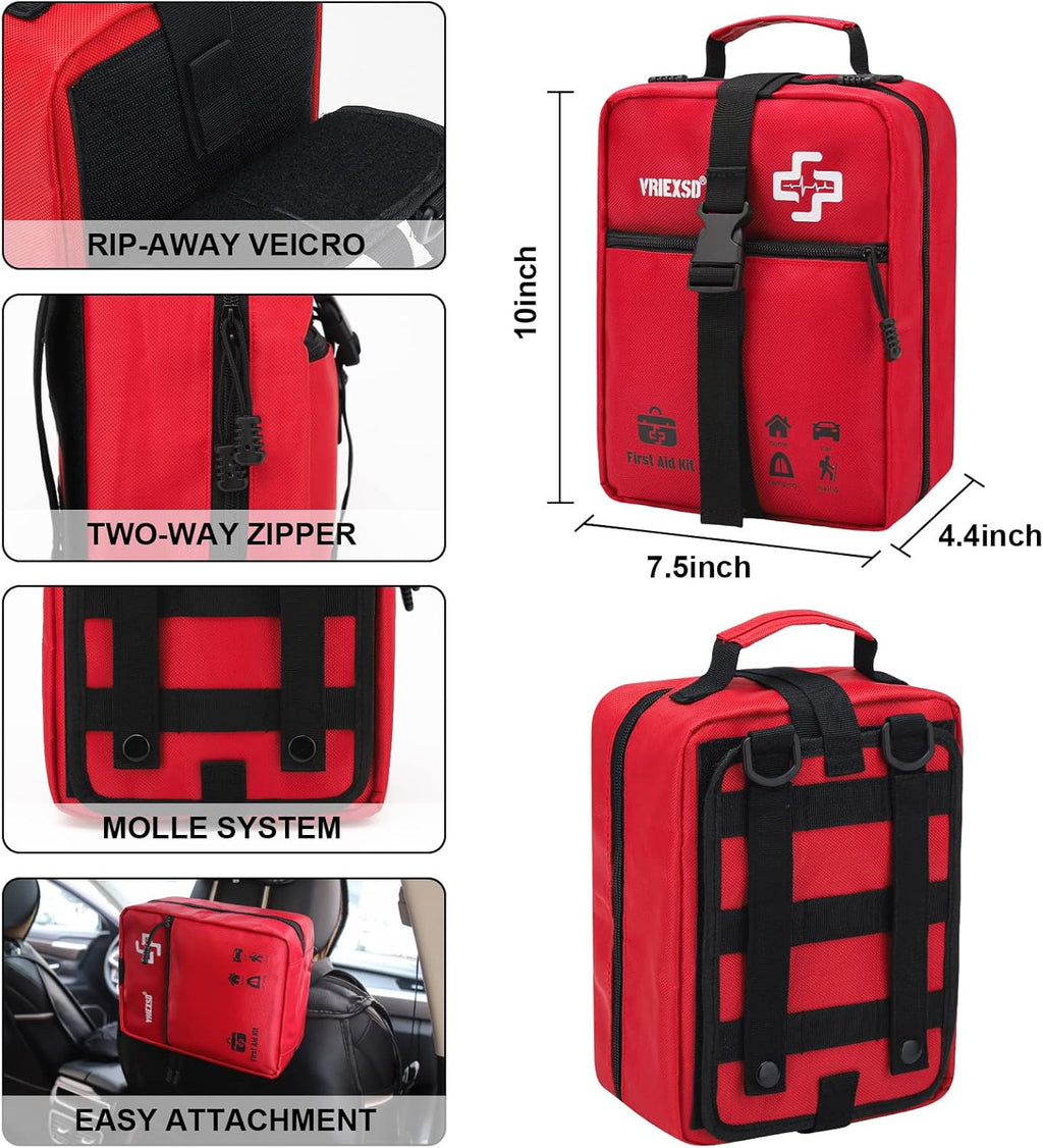 400 Piece Large First Aid Kit Premium Emergency Kits for Home, Office, Car, Outdoor, Hiking, Travel, Camping, Survival Medical First Aid Bag, Red