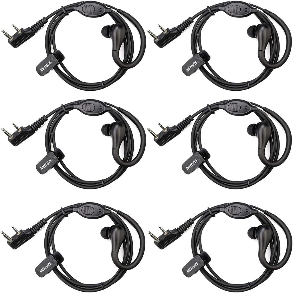 Retevis RT22 Walkie Talkie Earpiece with Mic, 2 Pin, for RT22 RT68 RT21 H-777 RT27 RT86A RT86S, Compatible with Pxton Baofeng BF-888S BF-T26 Kenwood Two Way Radio, Two Way Radio Earpiece(6 Pack)
