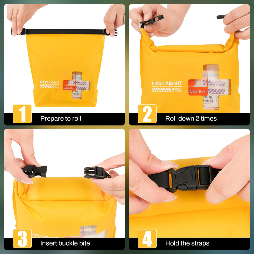 RHINO RESCUE Waterproof Boat First Aid Kit, Lightweight Boat Accessories Dry Bag, Emergency Marine Survival Supplies for Outdoor Kayak, Fishing, Floating, Swimming, Beach & Camping (Yellow)