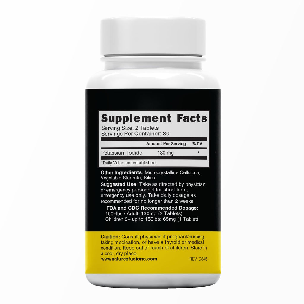 Nature's Fusions Potassium Iodide Tablets, Pack of 5-130mg - 300 Tablets EXP 10/2032 - YODO Naciente - KI Pills - Yoduro de Potasio