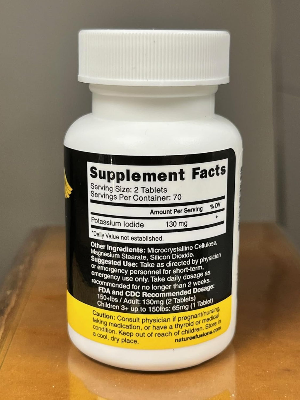 Potassium Iodide Tablets 130 mg - (60 Tablets) 10 Year Shelf-Life EXP 2034 to 2035 - Ki Pills - Yoduro de potasio - Nutri Supplements - 3rd Party Tested - NSF cGMP Certified Facility - Shelf Stable