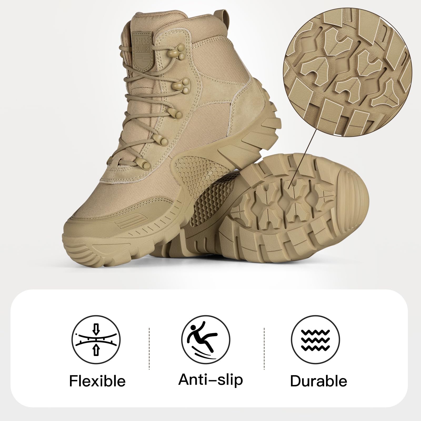 FREE SOLDIER Men's Waterproof Hiking Boots Tactical Work Boots Outdoor Lightweight Military Boots
