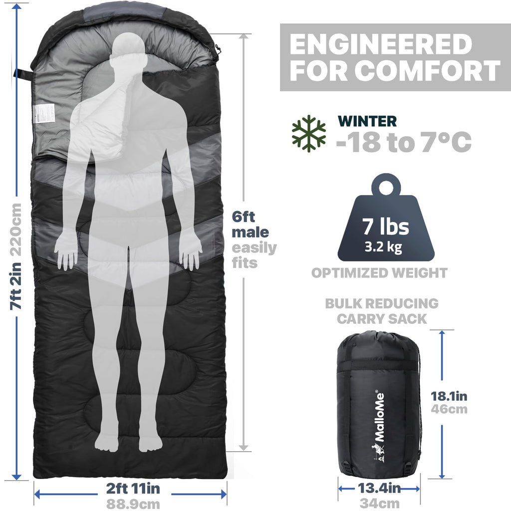 MalloMe Sleeping Bags for Adults Cold Weather & Warm - Backpacking Camping Sleeping Bag for Kids 10-12, Girls, Boys - Lightweight Compact Camping Essentials Gear Accessories Hiking Sleep Must Haves