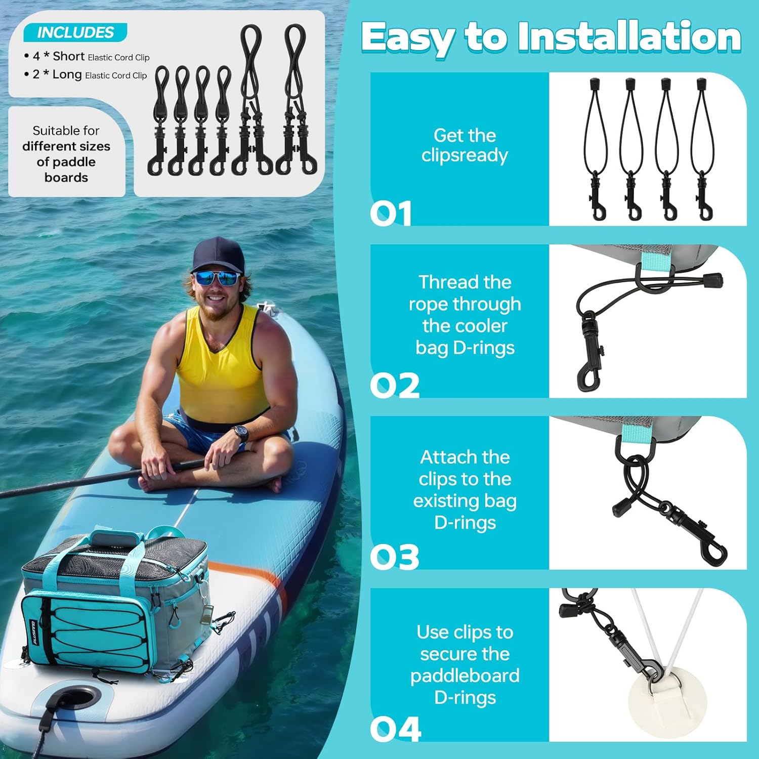 PLUSINNO Paddle Board Cooler, Waterproof SUP Cooler Durable PVC Material, Paddle Board Bag with TPU Zipper, 12-Pocket Fits 42 Cans, Paddle Board Accessories for Beach, Camping, Kayaking