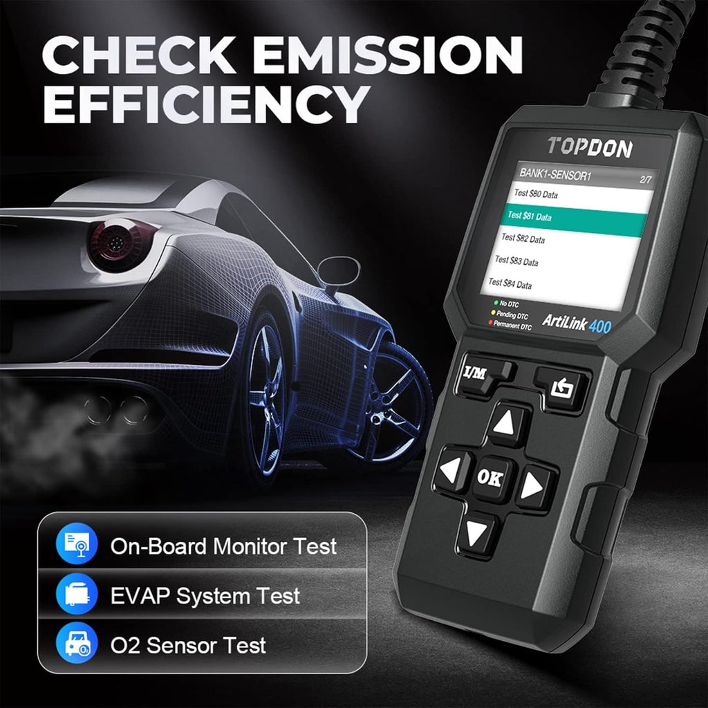 TOPDON AL400 OBD2 Scanner, Full OBDII Code Reader, Check Engine Light Scan Tool, Car Scanner with DTC Lookup, Clear Codes, Freeze Frame, One-Click I/M, Diagnostic Scanner for DIYers, Lifetime Update