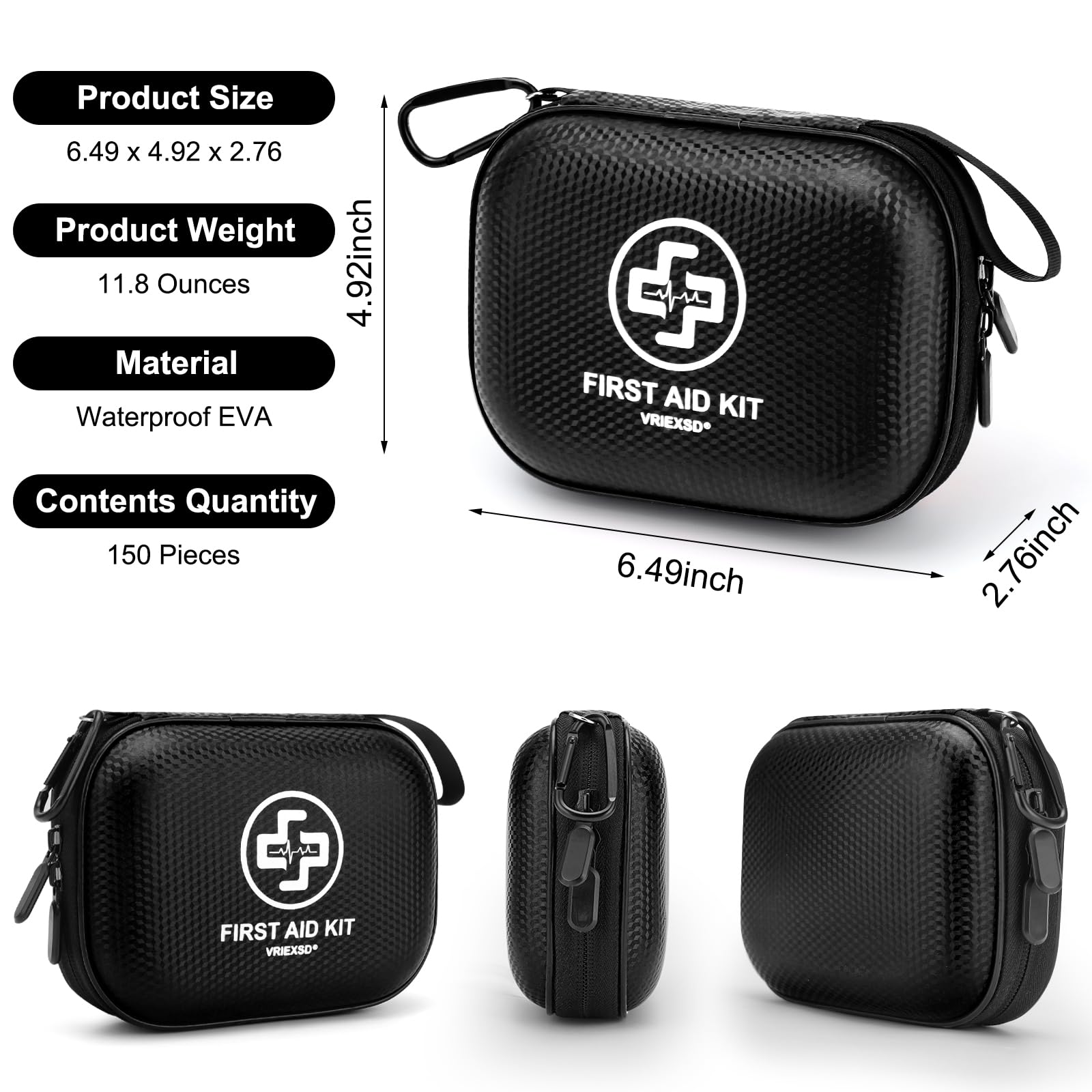 Mini First Aid Kit - 150 Piece Small Waterproof Hard Shell Medical Kit for Home, Car, Travel, Camping, Truck, Hiking, Sports, Office, Vehicle & Outdoor Emergencies- Small First Aid Medical Kit (Red)