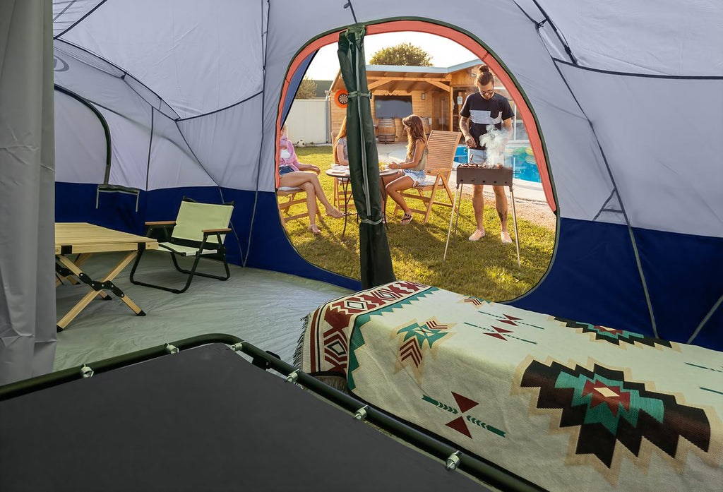 UNP Camping Tent 10-Person-Family Tents, Parties, Music Festival Tent, Big, Easy Up, 5 Large Mesh Windows, Double Layer, 2 Room, Waterproof, Weather Resistant, 18ft x 9ft x78in