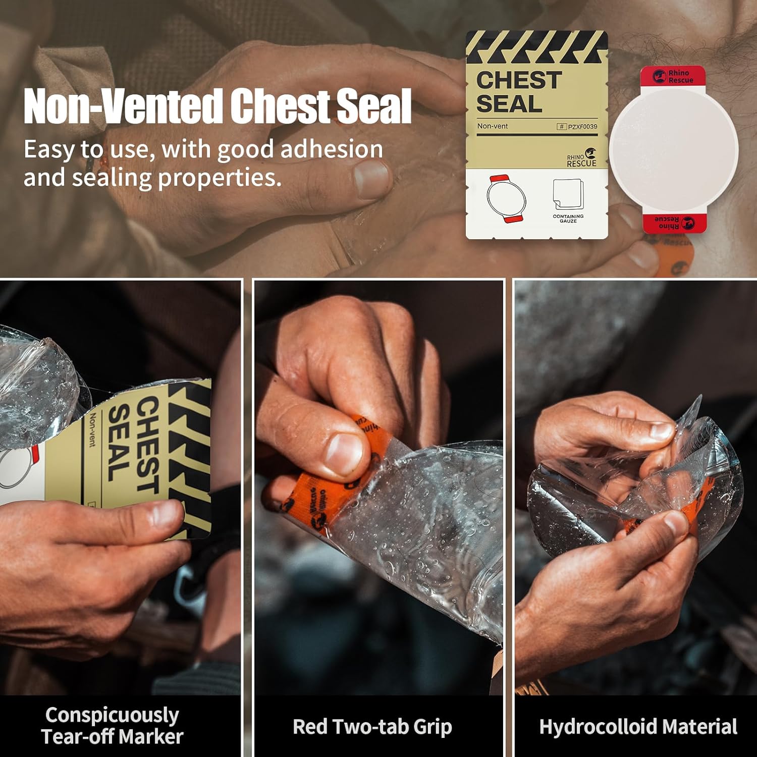 RHINO RESCUE Bundle-Vented & Non-Vented Chest Seal Sterile Emergency Trauma Dressing, Occlusive Adhesive Pad, IFAK Refill & Medical First Aid Supplies for Wound Care