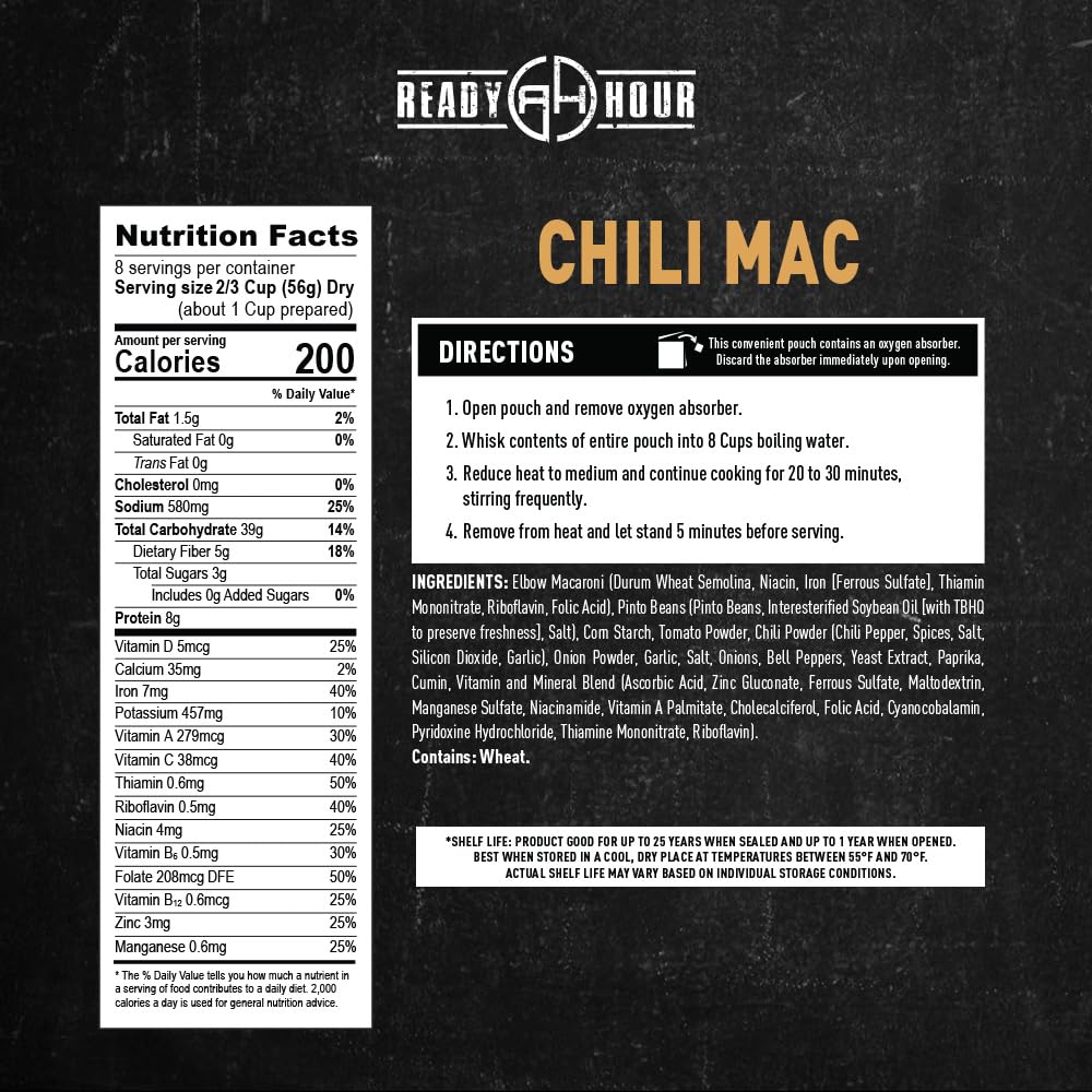 Ready Hour Mac and Cheese Case Pack (24 Servings), Freeze-Dried, Mac and Cheese Bulk, Survival Emergency and Real Non-Perishable Food, Long-Term Storage Food, 25-Year Shelf Life